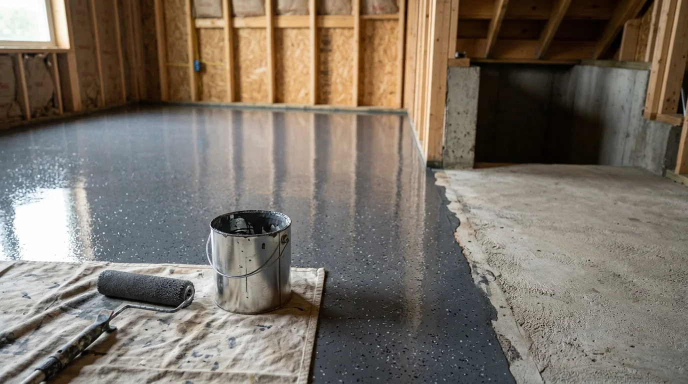 Glossy epoxy-coated industrial warehouse floor
