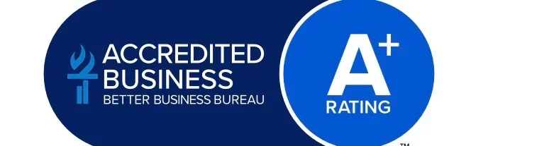 BBB Accredited Business seal and A+ rating certification badges