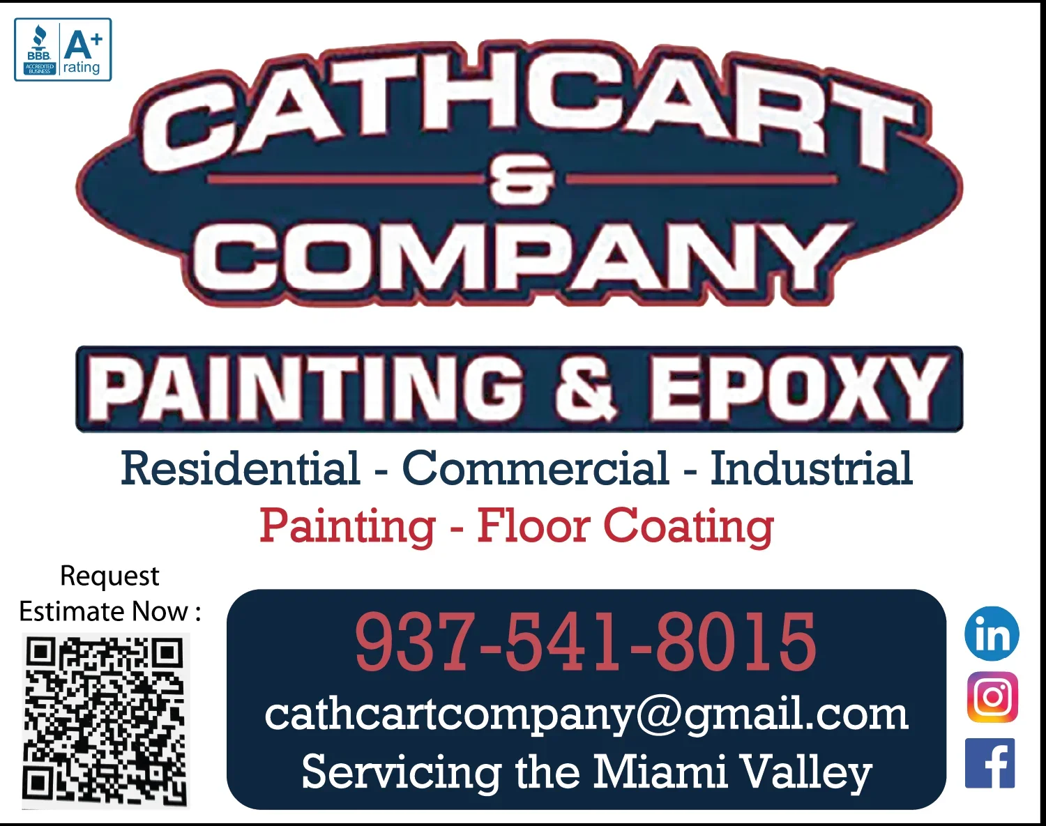 Painting and epoxy company logo with navy shield, white and burgundy text, professional branding design