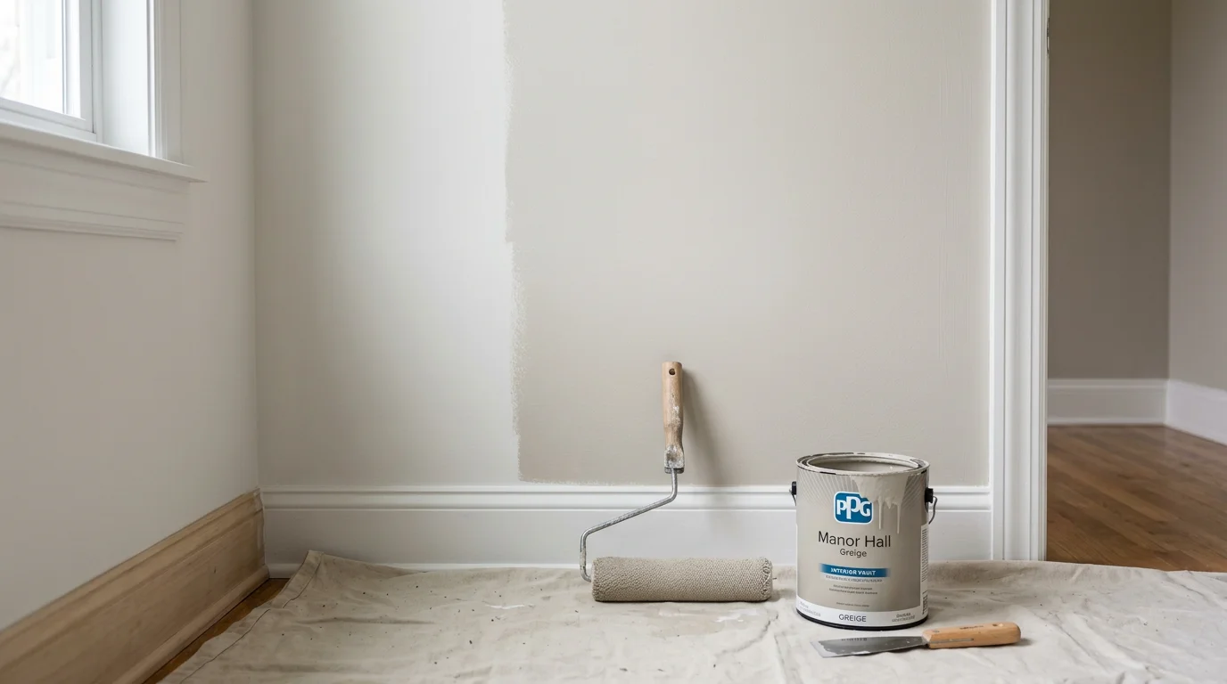 A freshly painted interior living room in a Miami County, Ohio home showing clean wall edges, painted trim, and an even ceiling coat. Cathcart & Company residential interior painting project.